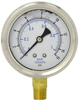 1/4" MPT GAUGE - 0-15 PSI GLYCERIN FILLED