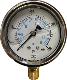 PRESSURE GAUGE - 0 - 400 PSIG - LIQUID FILLED