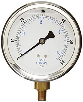 ESP 1/4" MPT GAUGE - 0-60 PSI GLYCERIN FILLED - 4" DIAL