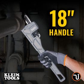 KLEIN TOOLS 18" ADJUSTABLE CAST ALUMINUM PIPE WRENCH