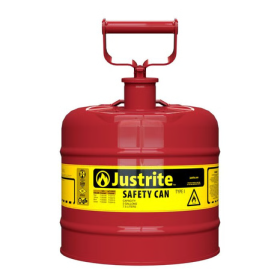 JUSTRITE 2 Gallon Steel Safety Can for Flammables, Type I, Flame Arrester, Red