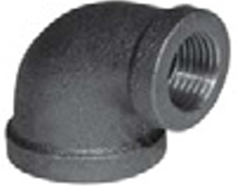 SCHEDULE 40 3/4" x 1/2" MALLEABLE BLACK IRON 90° REDUCING ELBOW - IMPORT