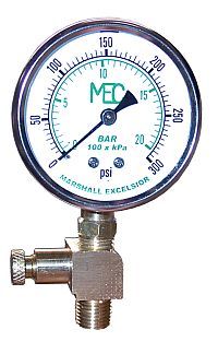 MEJ603HP 1/4" MNPT x 1/4" FNPT IN-LINE TEST ADAPTER WITH 90­° VENT VALVE & 0-300 PSI GAUGE