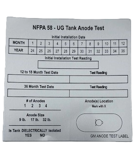 DECAL - NFPA 58 US ANODE TEST LABEL