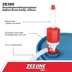 DRUM PUMP - ZE369W POLYETHYLENE/POLYPROPYLENE SIPHON DRUM PUMP WITH HOSE