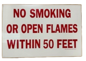 SIGN - M26B - NO SMOKING OR OPEN FLAMES WITHIN 50 FEET - 18" x 12"
