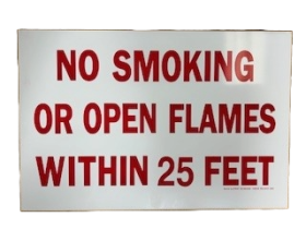 SIGN - M39B - NO SMOKING OR OPEN FLAMES WITHIN 25 FEET - 18" x 12"