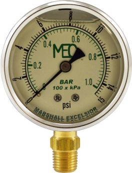 MEJ603LP-01 1/4" MNPT BOTTOM MOUNT 2-1/2" 0-15 PSI LIQUID FILLED GAUGE