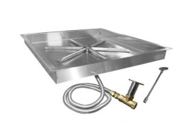 FIREGEAR 38" STAINLESS STEEL SQUARE BURNING SPUR GAS FIRE PIT INSERT - MATCH IGNITION - NAT GAS