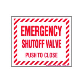 DECAL - V129 - EMERGENCY SHUT-OFF VALVE - PUSH TO CLOSE - 6" x 5"